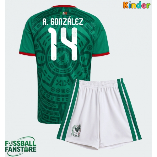 Mexiko Armando Gonzalez #14 Replik Heimtrikot Kinder WM 2026 Kurzarm (+ Kurze Hosen)